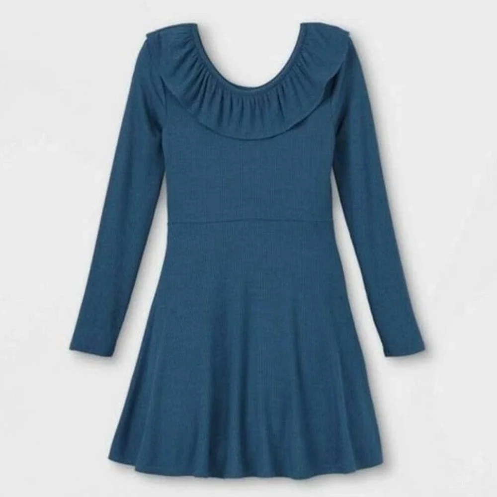 Art Class Ribbed Knit Long Sleeve Midi Dress‎ L (10/12) Blue New